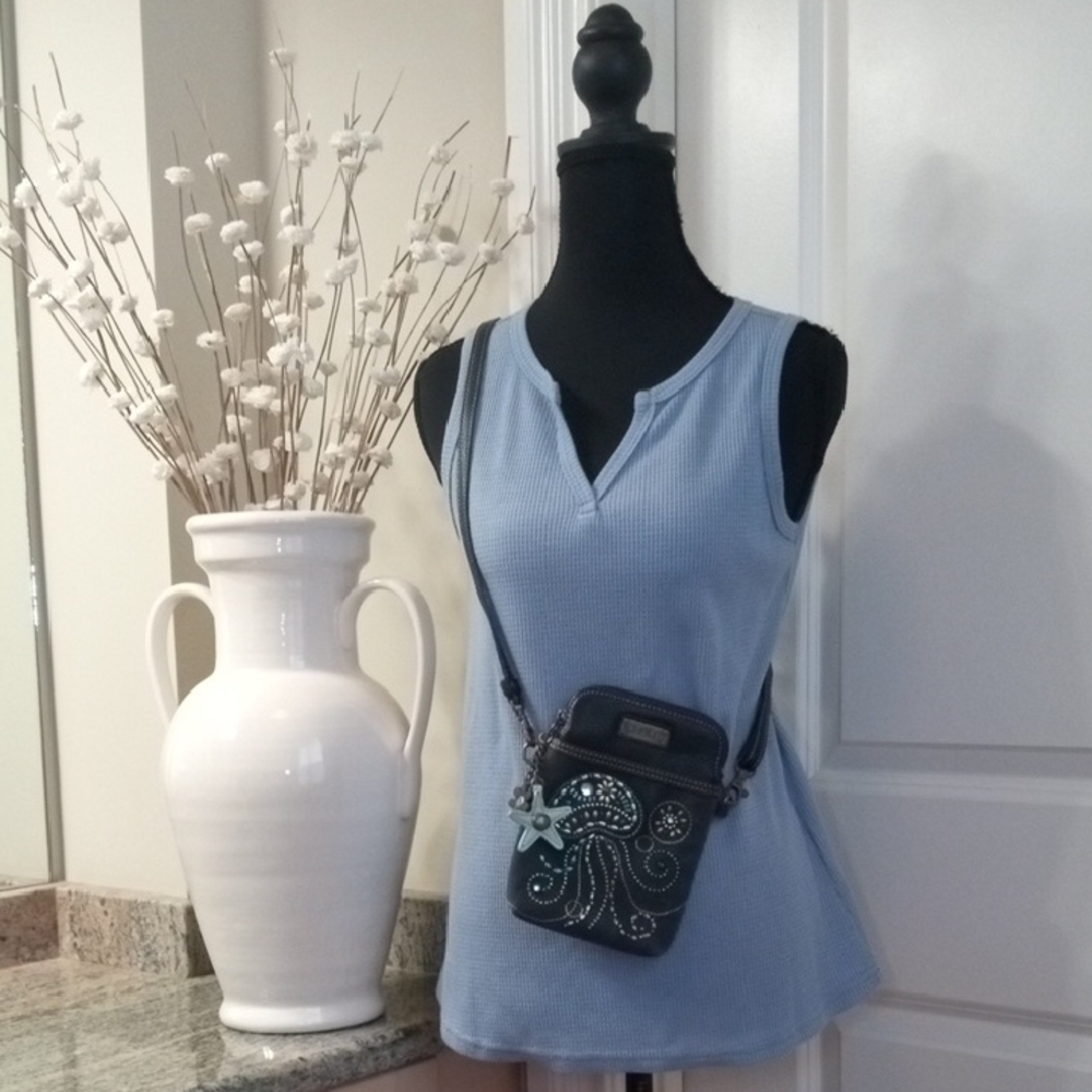 Chala Blue and Brown Crossbody Bag with Starfish and Daisy Charms